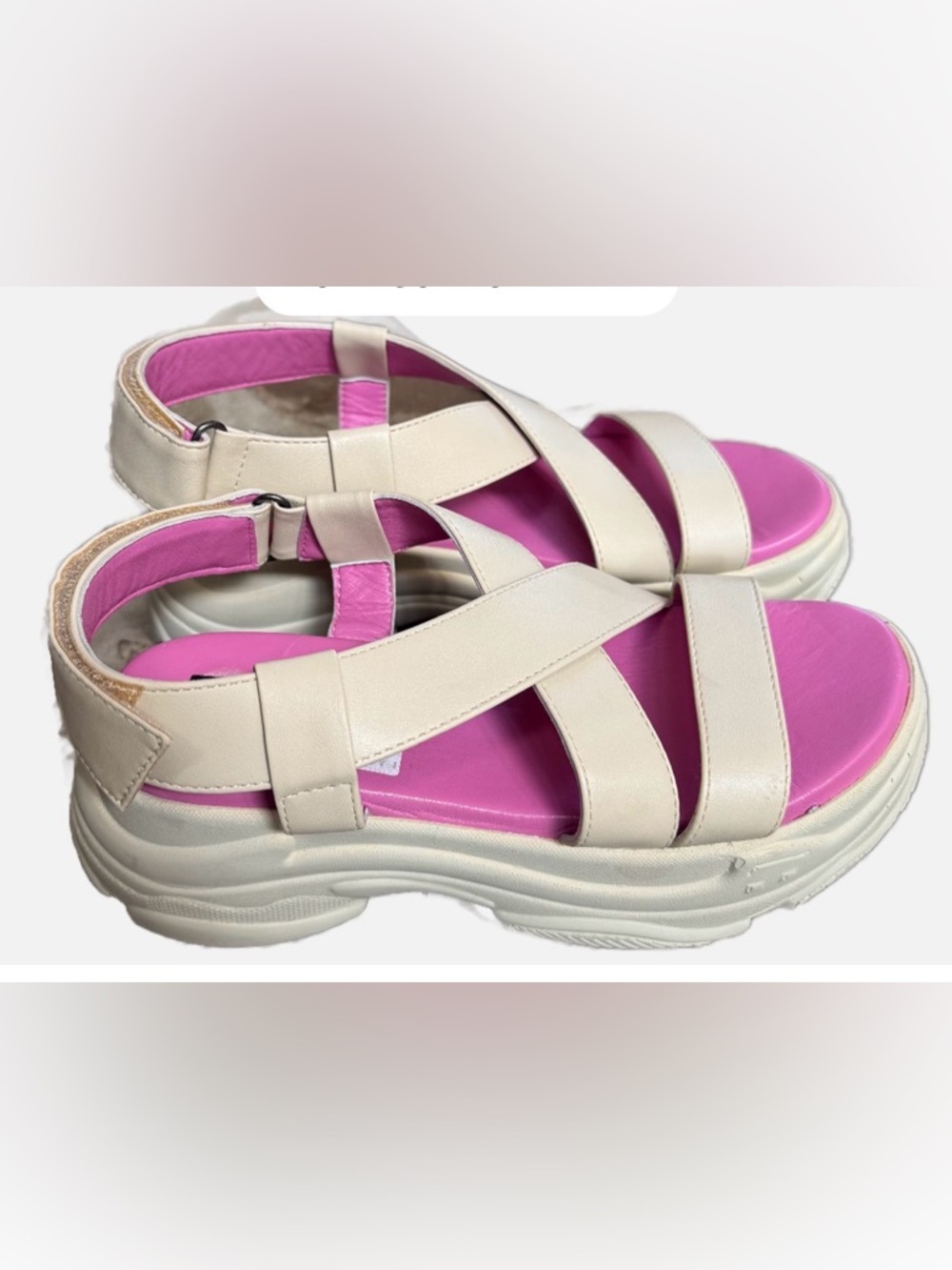 Seychelles Walk The Line Cream Pink Strappy Platform Chunky Sport Sandals